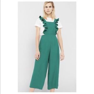 Teal ruffle overalls jumper